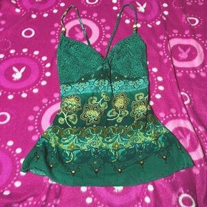 Vintage Charlotte Russe Earth Tone Floral Beaded Tank Top Size Small